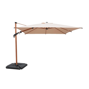 Parasol déporté rectangulaire 3x4m, mât effet bois + dalles à lester 50x50cm ETRETAT + BASE 50