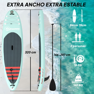 Tabla Paddle Surf Hinchable con Accesorios, 320 cm, Remo de Aluminio Ajustable, Quilla, Stand Up Paddle Board con Superficie Antideslizante de EVA, Bomba y Mochila, Carga 160 kg, para Adultos