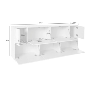 Credenza Virginio, Madia da cucina a 7 ante, Buffet da soggiorno, 100% Made in Italy, cm 200x41h86, Bianco lucido e Noce