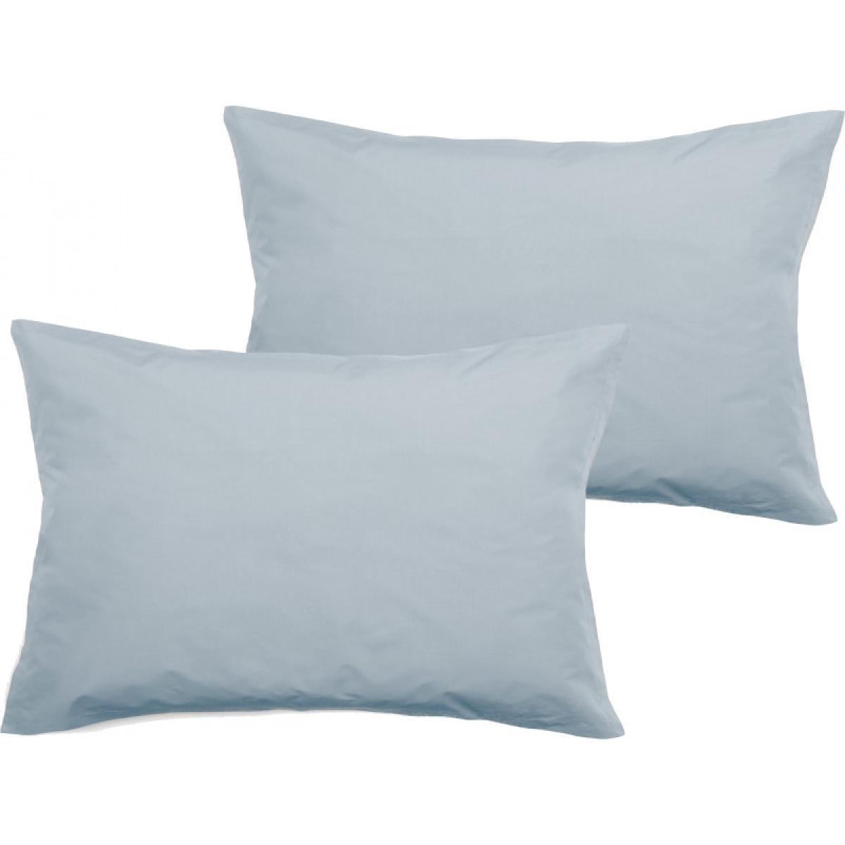 Lot de 2 taies d'oreiller percale pur coton peigné longues fibres 80 fils/cm² Vent du sud - Glacier