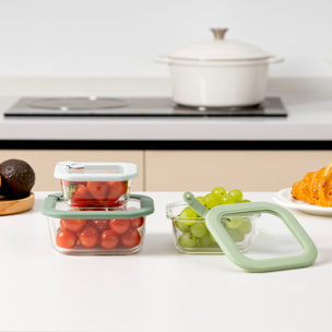 Lot de 3 boîtes en verre carrées avec couvercle 320 520 800ml