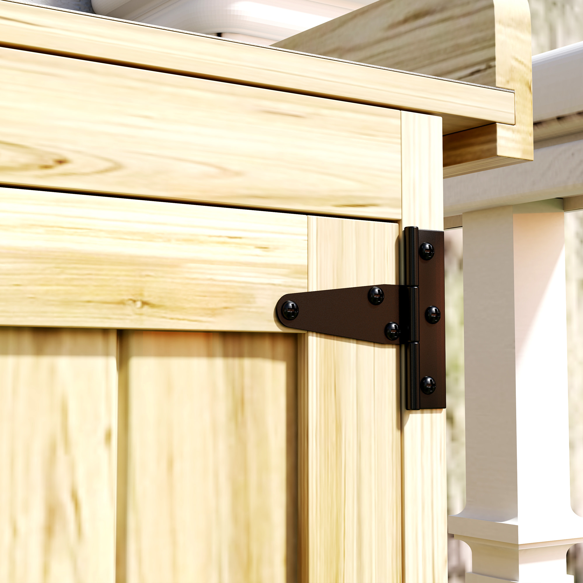 Outsunny Armario de Exterior de Madera, Caseta de Jardín Exterior con Techo Abatible de Acero Inoxidable, Estante, 2 Puertas, Cobertizo de Jardín para Almacenamiento Herramientas, 74x43x88 cm, Natural
