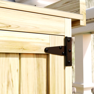 Outsunny Armario de Exterior de Madera, Caseta de Jardín Exterior con Techo Abatible de Acero Inoxidable, Estante, 2 Puertas, Cobertizo de Jardín para Almacenamiento Herramientas, 74x43x88 cm, Natural