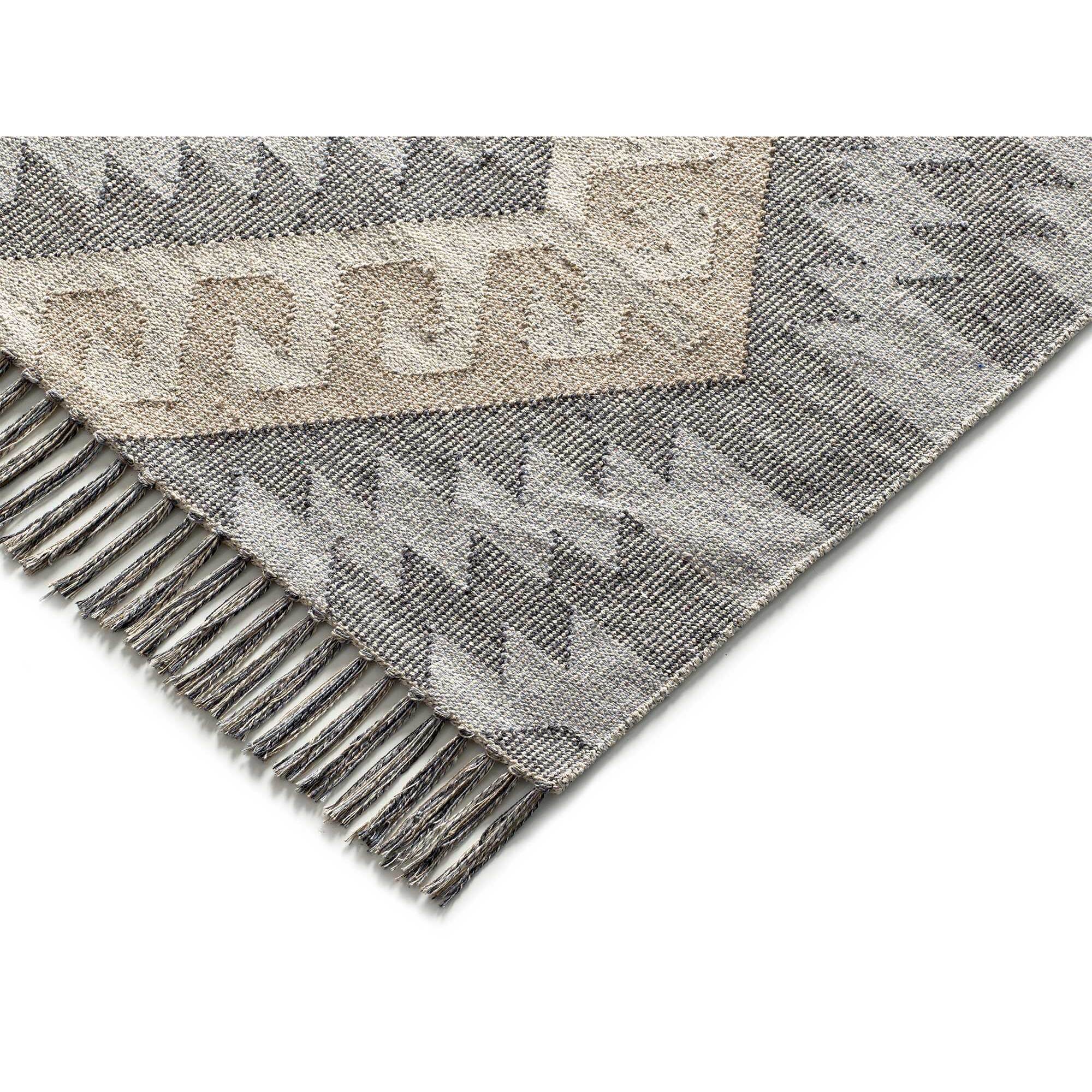 CHANDIA Alfombra kilim algodón reciclado con flecos en tonos gris, varias medidas disponibles