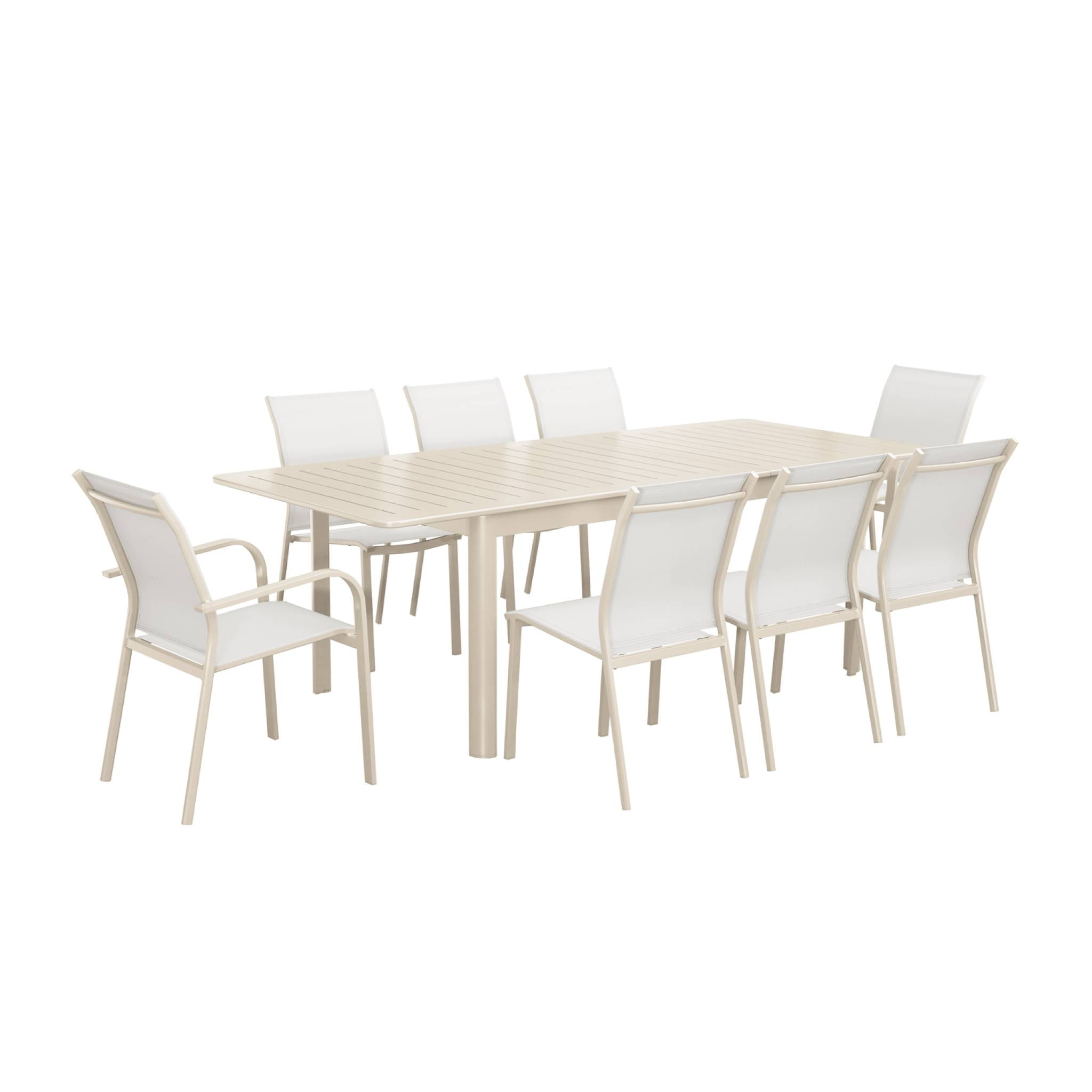 Table de jardin beige SEATTLE extensible aluminium. 8 places. 173 / 236.5 x 100 x 75 cm