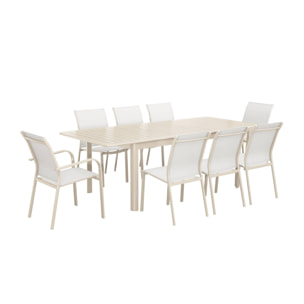 Table de jardin beige SEATTLE extensible aluminium. 8 places. 173 / 236.5 x 100 x 75 cm