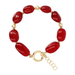 Bracciale in Argento 925 Placcato Oro Giallo 18kt con Sfere Martellate e Pietre Naturali Quarzi Rossi