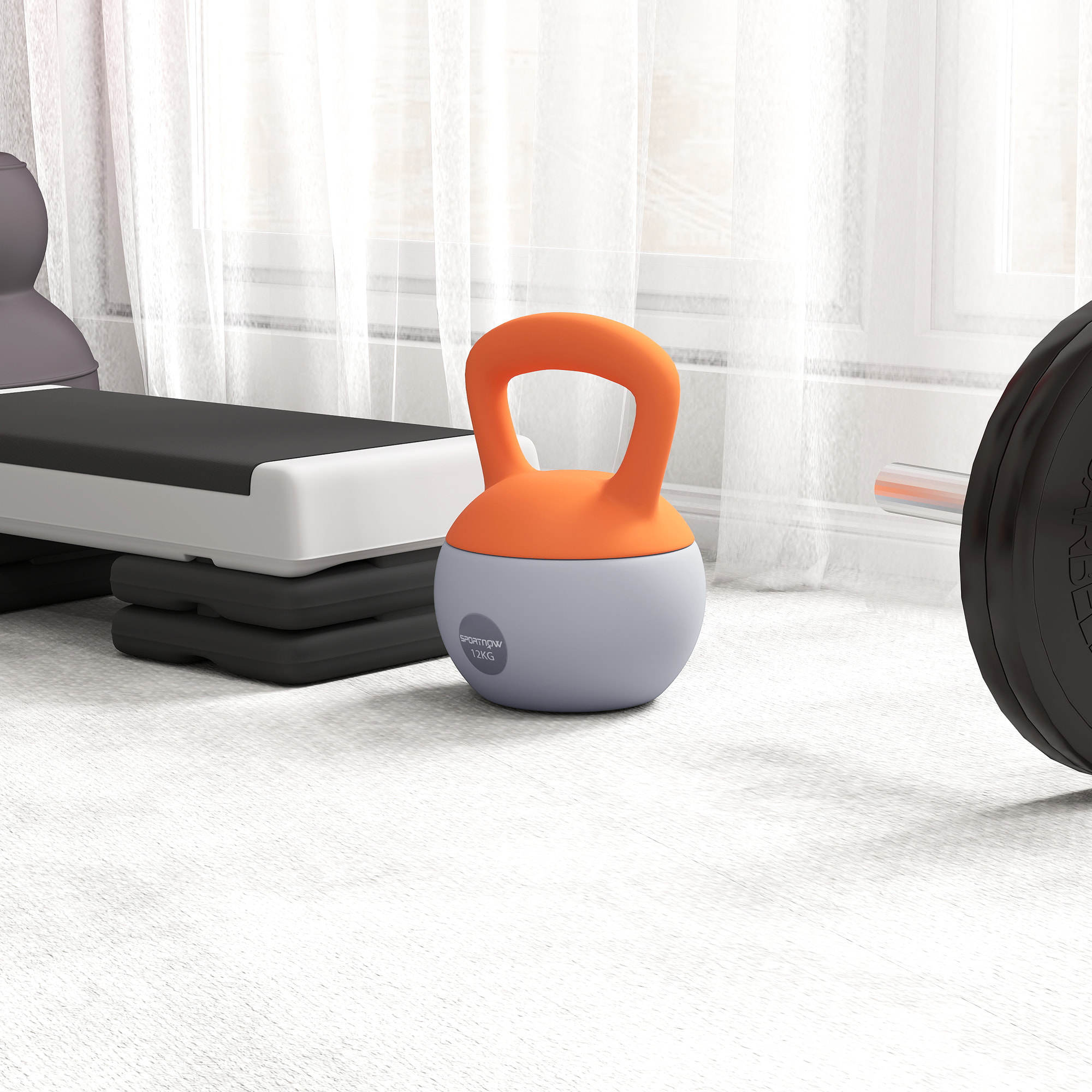 Pesa Rusa 12 kg, Soft Kettlebell Relleno de Arena Metálica y Mango Antideslizante, para Entrenamiento Culturismo en Casa, Gimnasio, Naranja y Gris