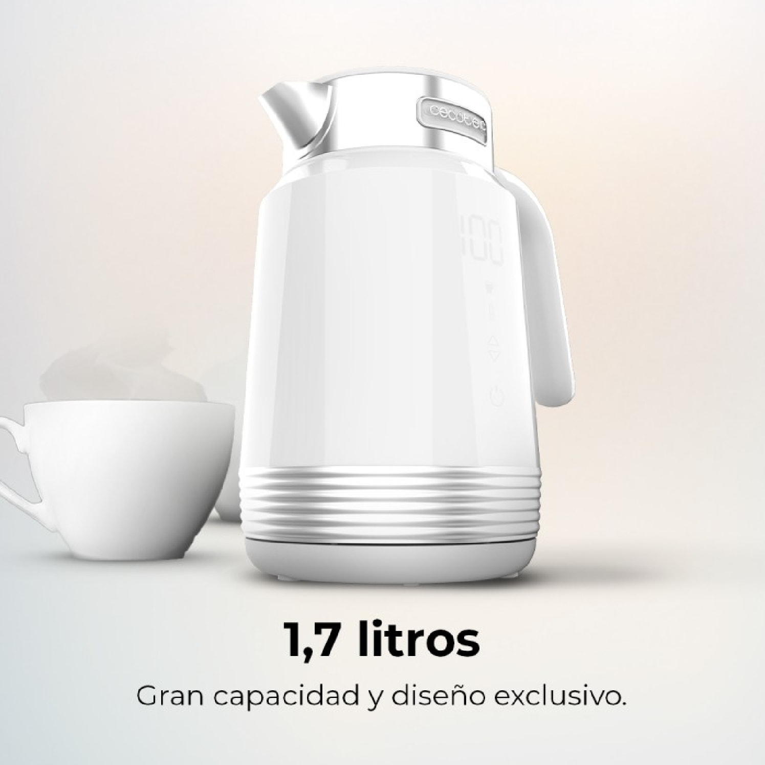 Hervidor De Agua de 1,7L Eléctrico ThermoSense 600 Touch White. 2200W, Libre De