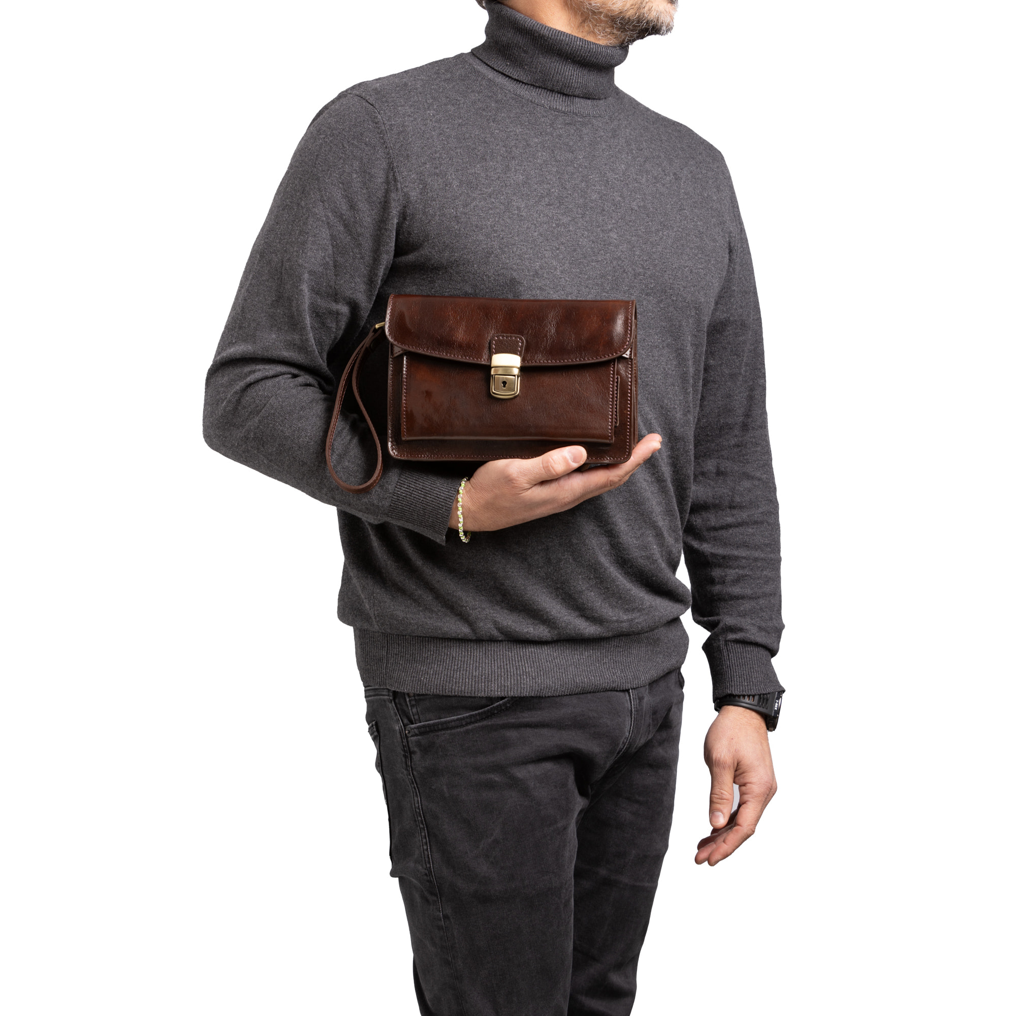 Borsa a mano  da uomo In Vera pelle Made in Italy 24x17x8 cm