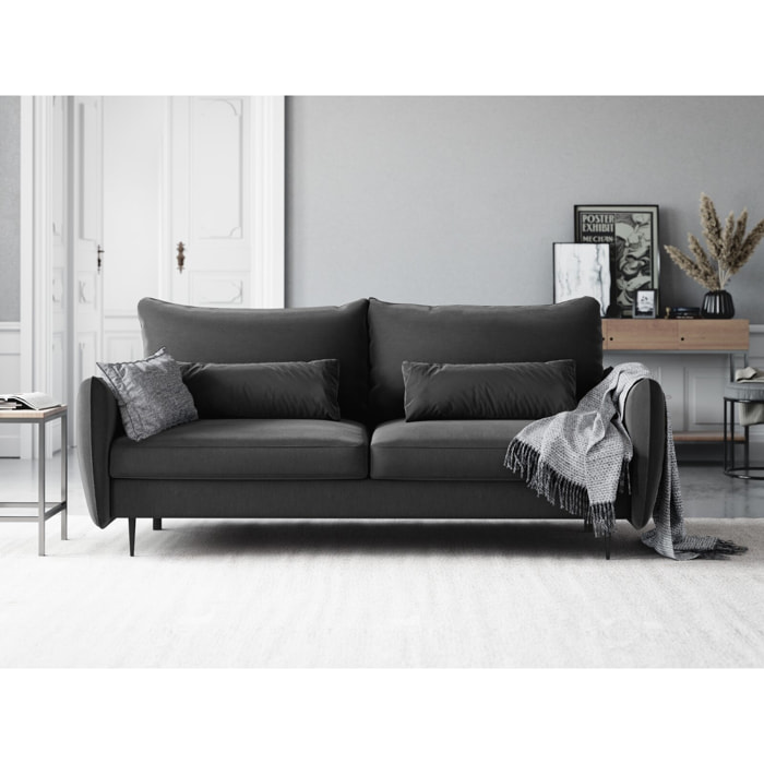 Canapé convertible avec coffre de rangement "Vermont" 3 places en velours gris foncé