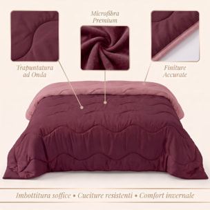 Trapunta invernale bicolor Made in Italy in microfibra di poliestere - Vinaccia/Rosa
