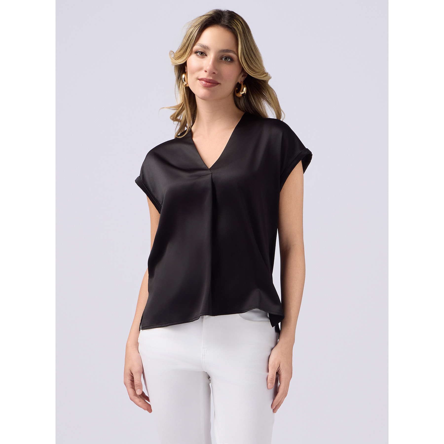 Oltre - Camiseta bimateria con cuello de pico - Negro