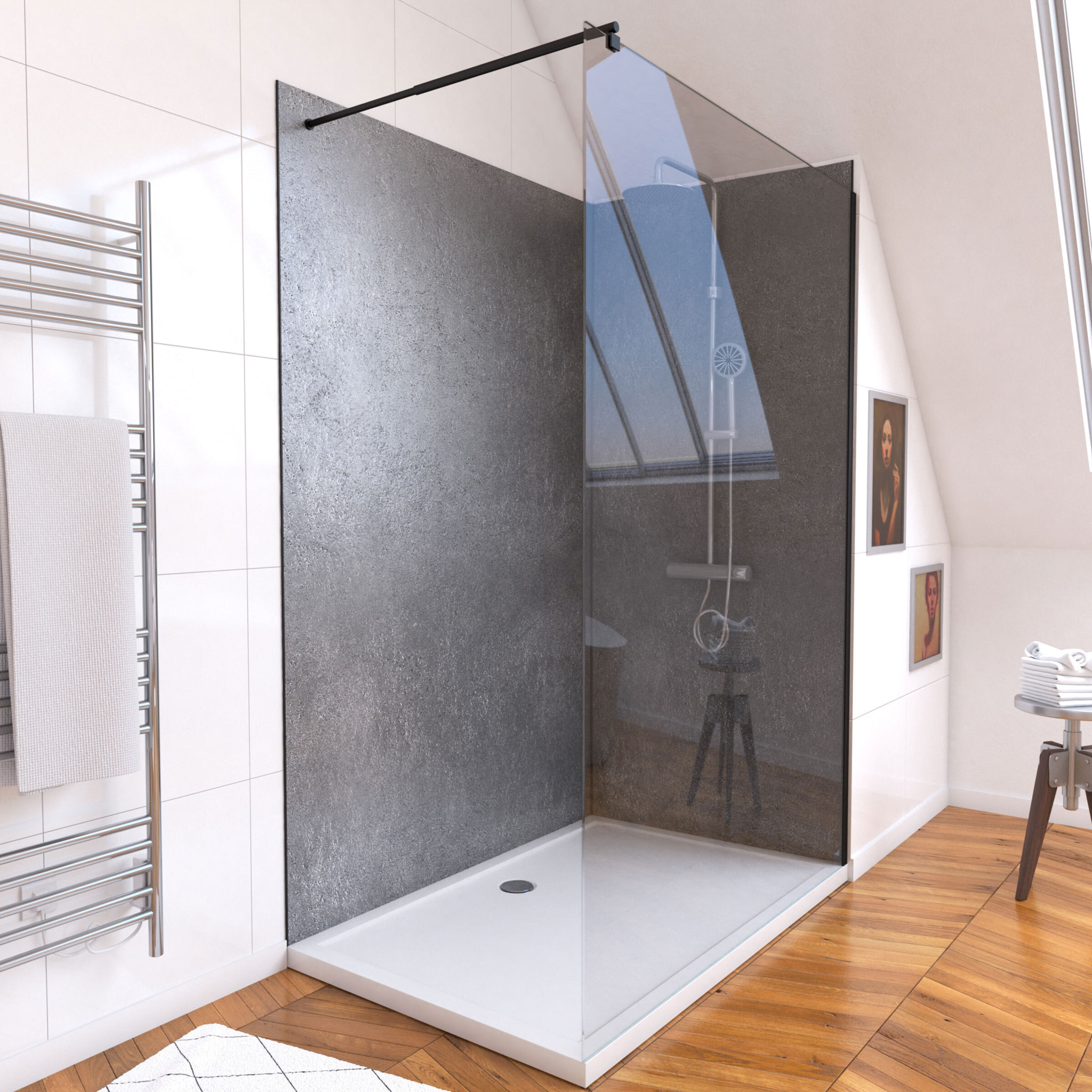 Pack douche à l'Italienne avec Receveur 120x90 + Paroi transparente + Panneaux muraux