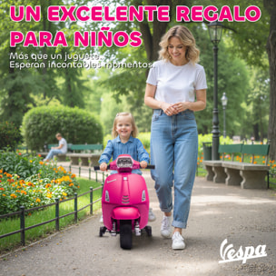 Moto Eléctrica para Niños 6V con Licencia Vespa, Moto Eléctrica Infantil con Ruedas Auxiliares de 6,9'', Velocidad de 2,5km/h, Faro y Bocina, para Niños de 2-6 Años, Rosa