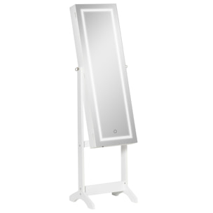 Armoire à bijoux sur pied multi-rangement avec miroir LED MDF blanc