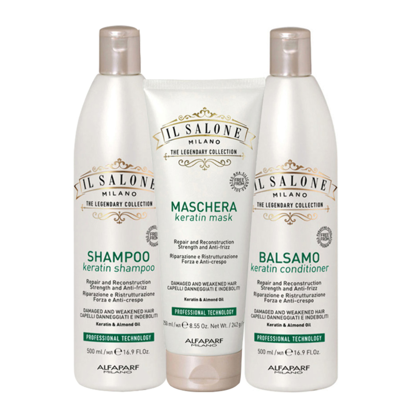 ALFAPARF MILANO Kit Il Salone Keratin Shampoo 500ml + Mask 250ml + Conditioner 500ml