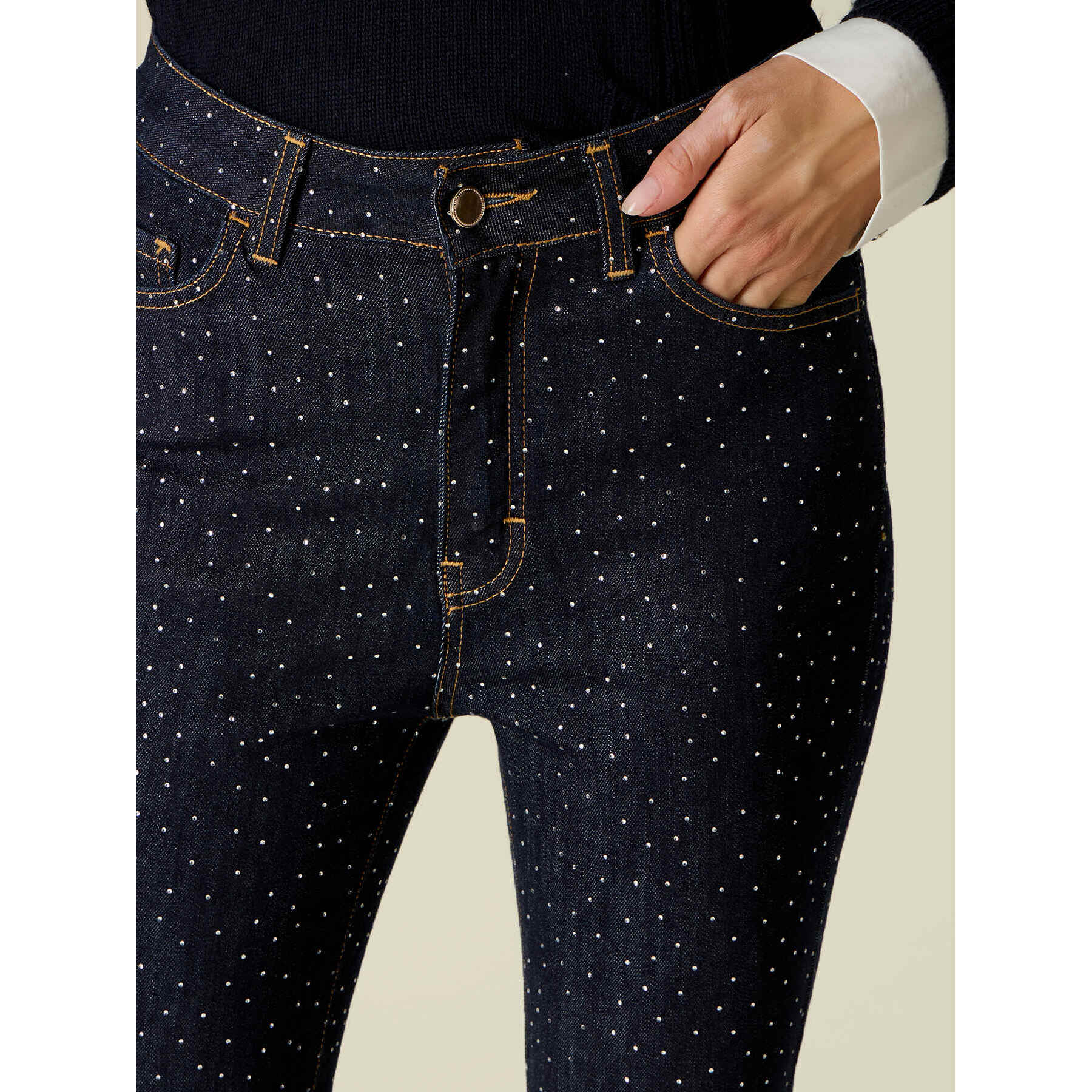 Oltre - Jeans flare con cristalli all over - Blu