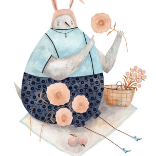 Affiche enfant pigeon aux fleurs  Affiche + cadre en bois - Chêne