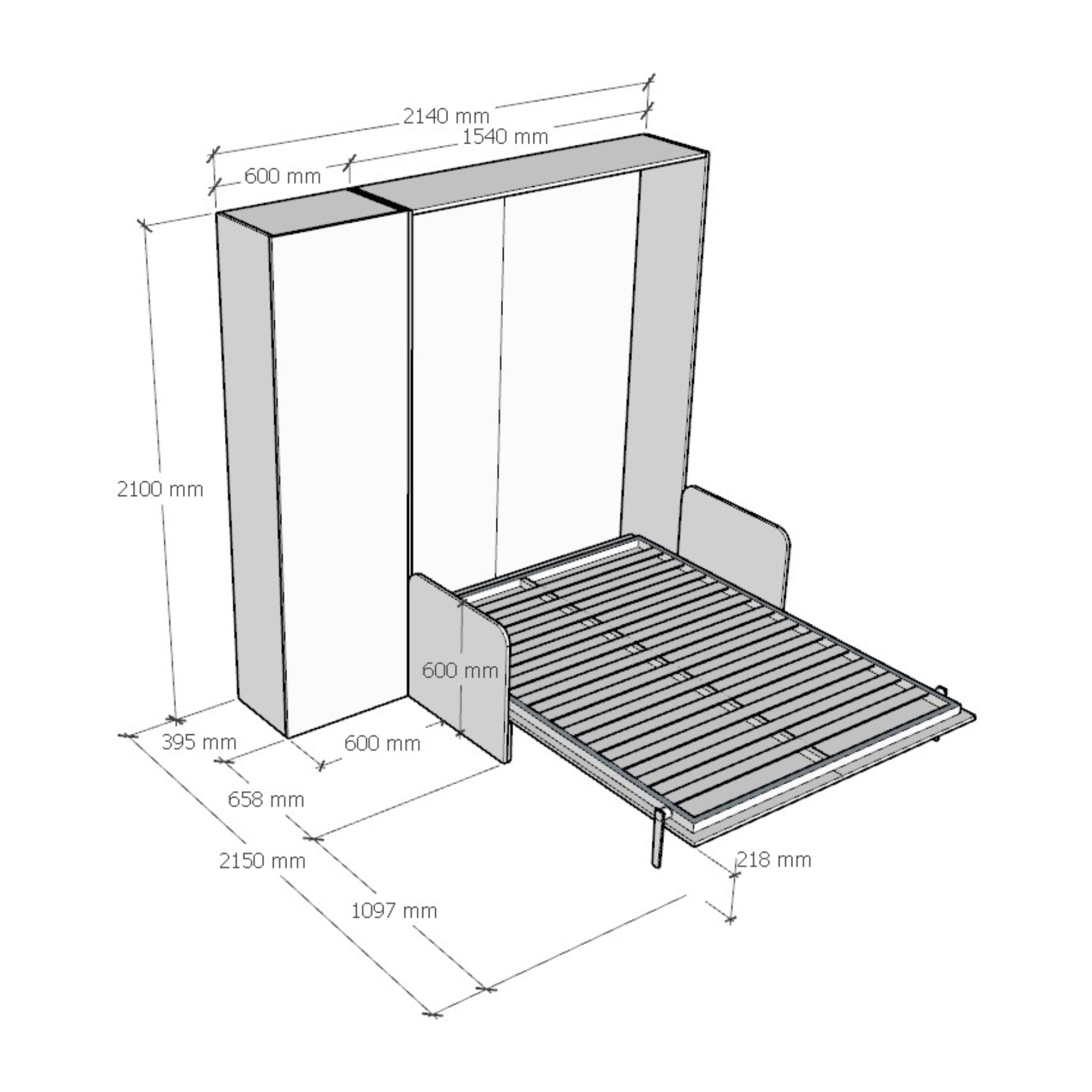 Armoire Lit escamotable vertical double 140 KENTARO avec canapé Noyer avec colonne de rangement (ALESSIA 20)