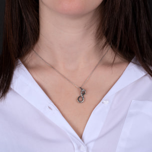 Collana Catena Rolo con Pendente Serpente Infinito e Spinello Nero