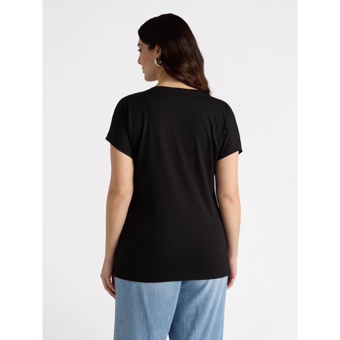 Fiorella Rubino - Camiseta con flores bordadas - Negro