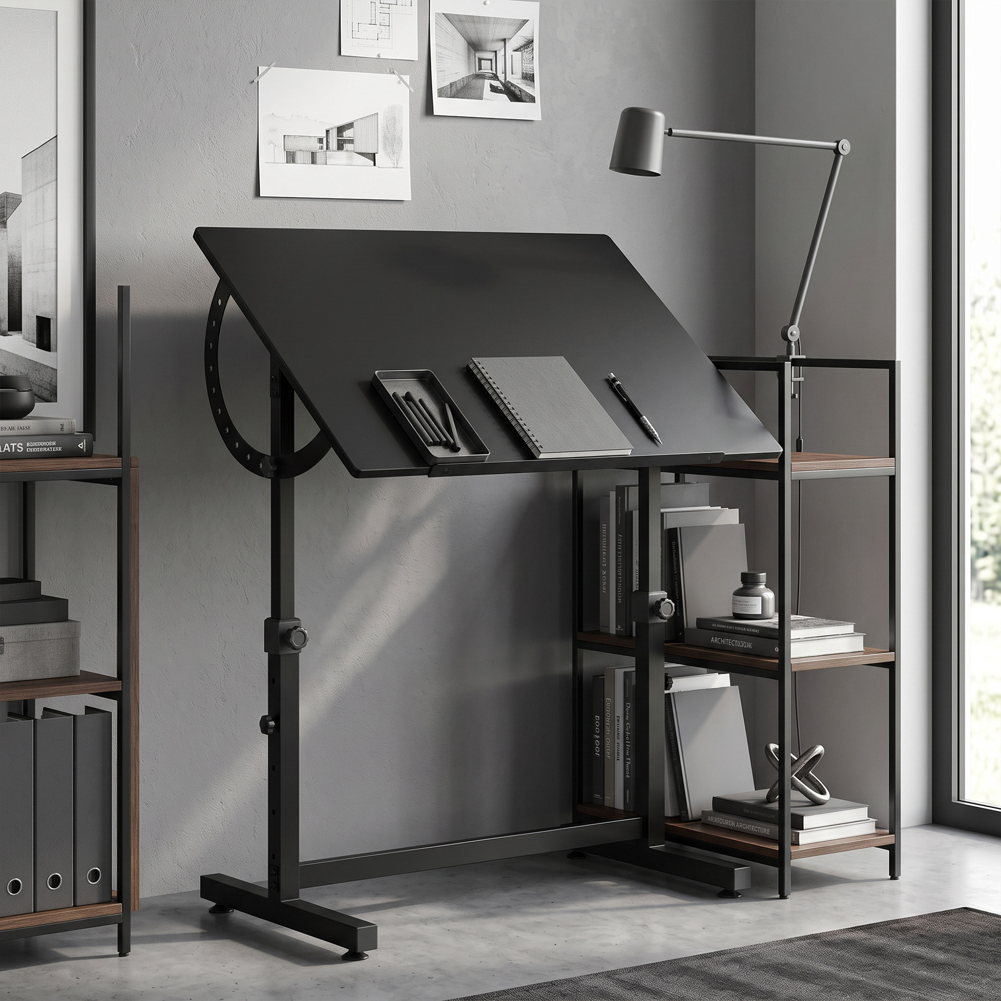 Table à dessin inclinable - bureau réglable H.70-90cm - noir