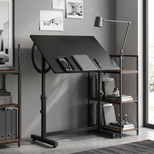 Table à dessin inclinable - bureau réglable H.70-90cm - noir