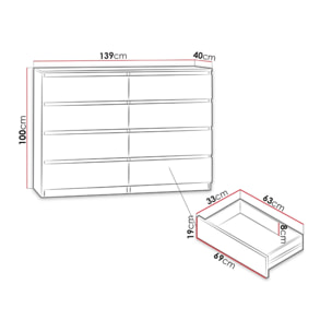 Celia - commode 8 tiroirs - effet bois - 139 cm - style contemporain - Bois