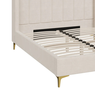 Lit double 140x190 cm en tissu beige et pieds doré - Koda
