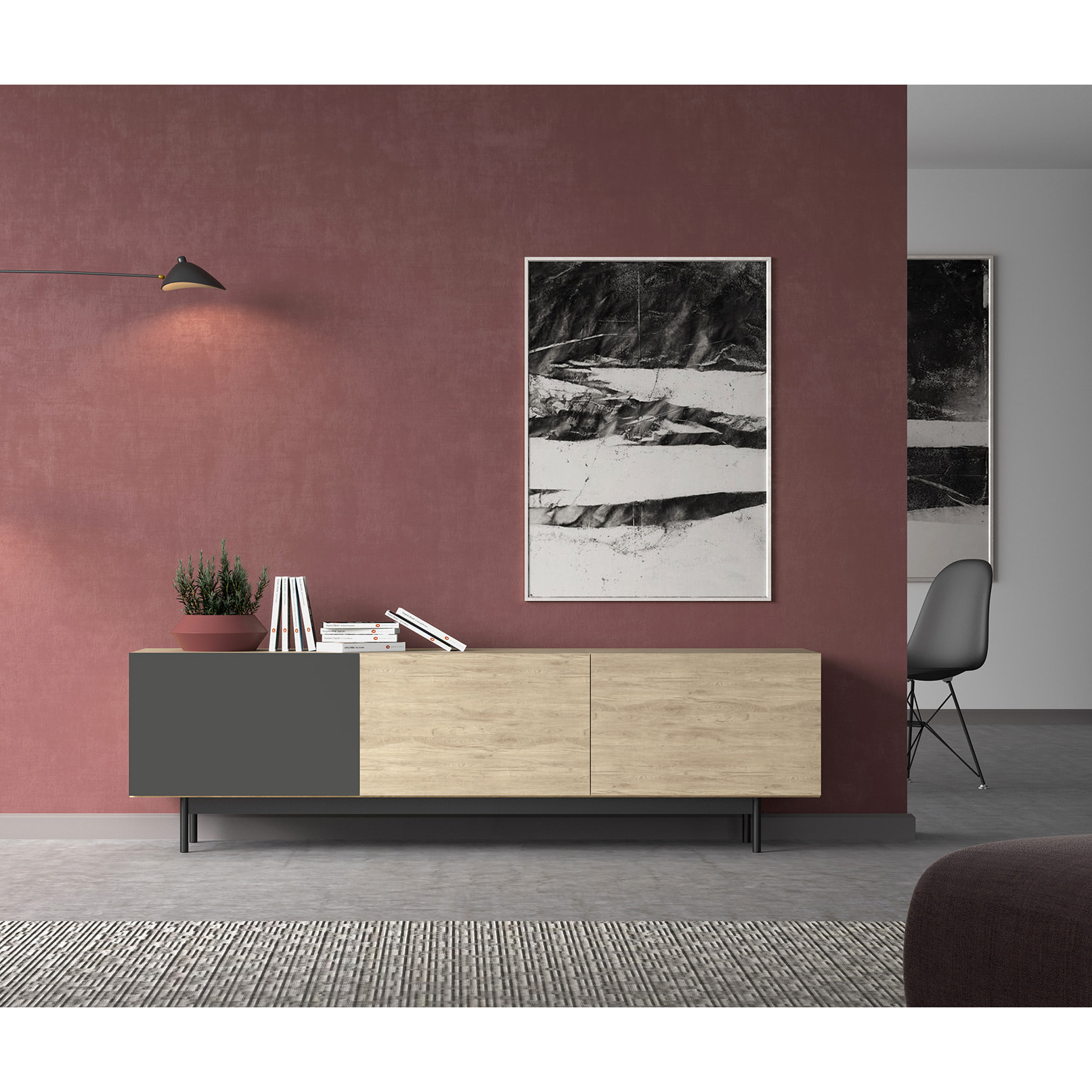 Bajo tv 3 puertas Printed roble-grafito 52x180x44 cm