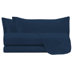 COMPLETO LETTO MAX COLOR MADE IN ITALY COTONE- BLU SCURO MATRIMONIALE