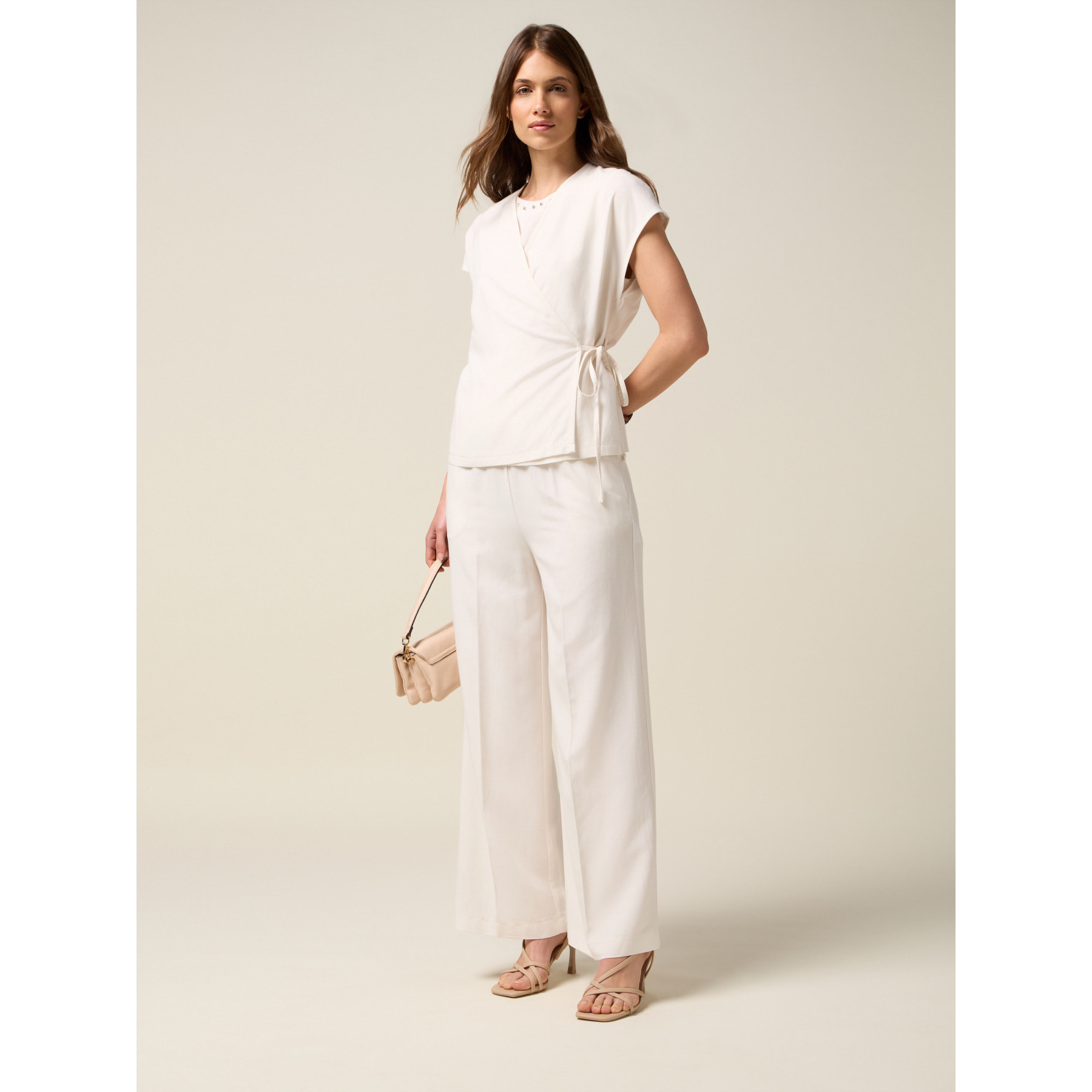 Oltre - Blusa estilo kimono de mezcla de lino - Blanco