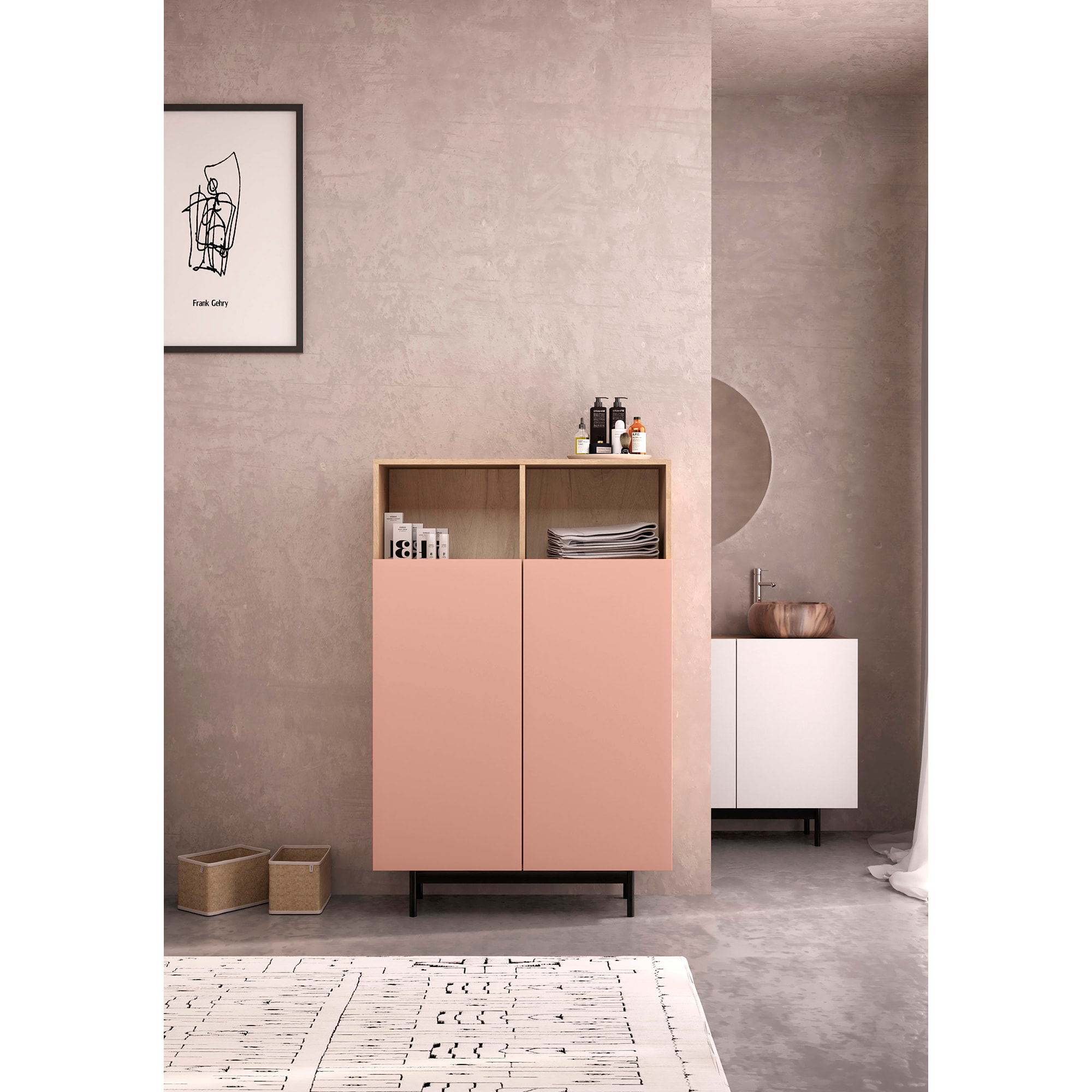 Aparador alto Printed roble y rosa 140x90x34 cm