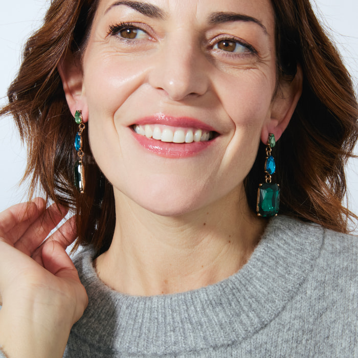 Pendientes de Cristal Verde acabados en oro amarillo de 18k