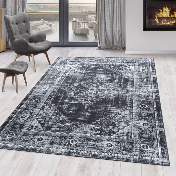 FIESTA - Tapis oriental effet vieilli noir