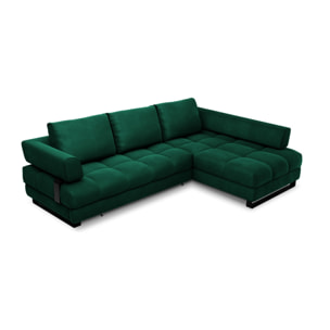 Canapé d'angle droit convertible avec coffre de rangement "Clinton" 5 places en velours vert bouteille