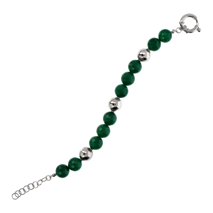 Bracciale di Sfere Argentate e in Pietra Naturale Agata Verde in Argento 925 placcato Rodio