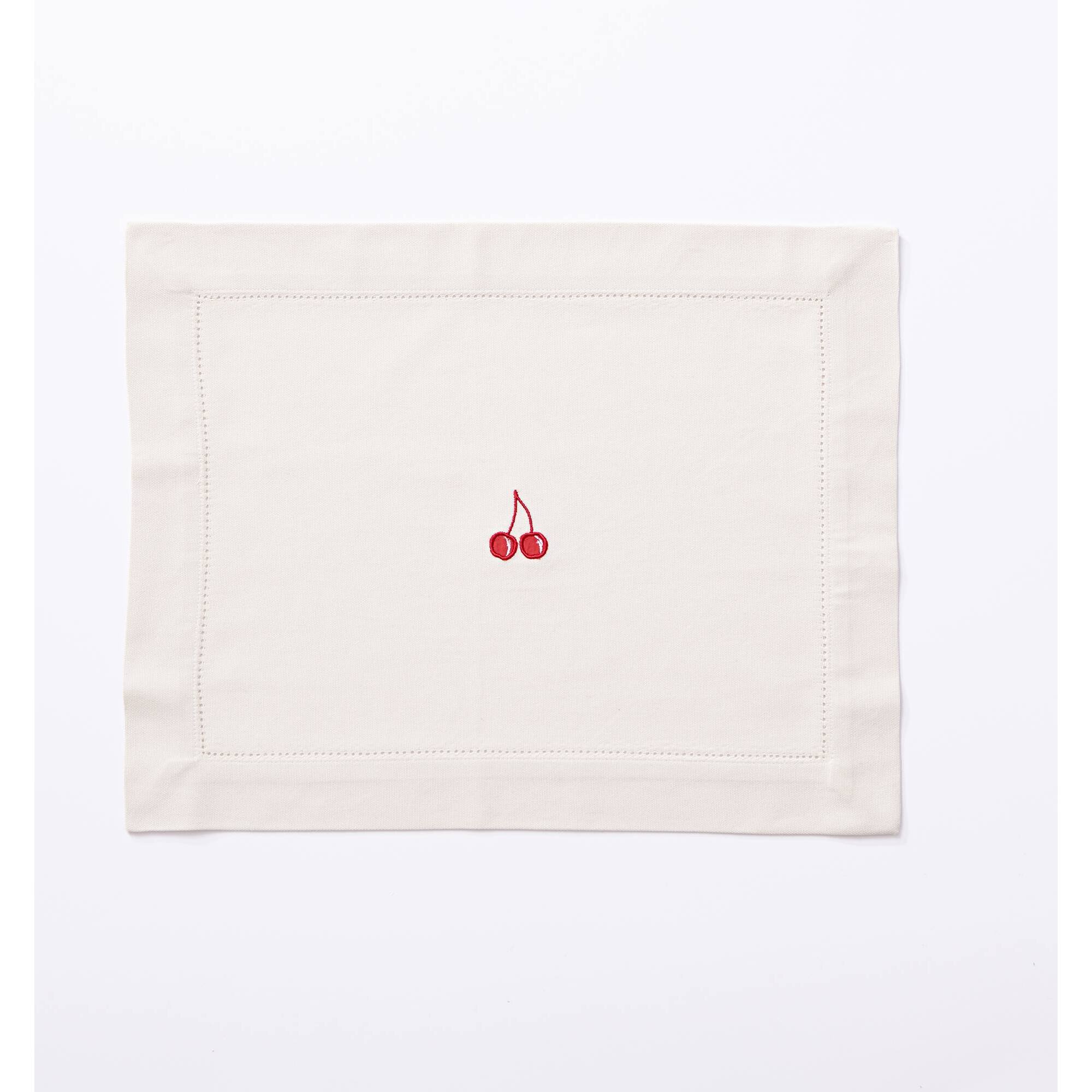 Juego de 4 manteles individuales 45x35cm 180gsm en algodón crema con cereza roja benetton