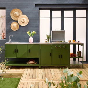 Cuisine d'extérieure 3 modules avec barbecue gaz 3 brûleurs sur pieds, thermomètre NAXOS BARBECUE GAZ + 2 MODULES