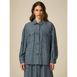 Oltre - Camisa amplia mezcla de lino efecto denim - Light - blue