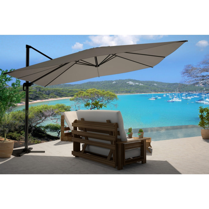 Parasol déporté et rotatif 3 x 4 m gris NAVIA