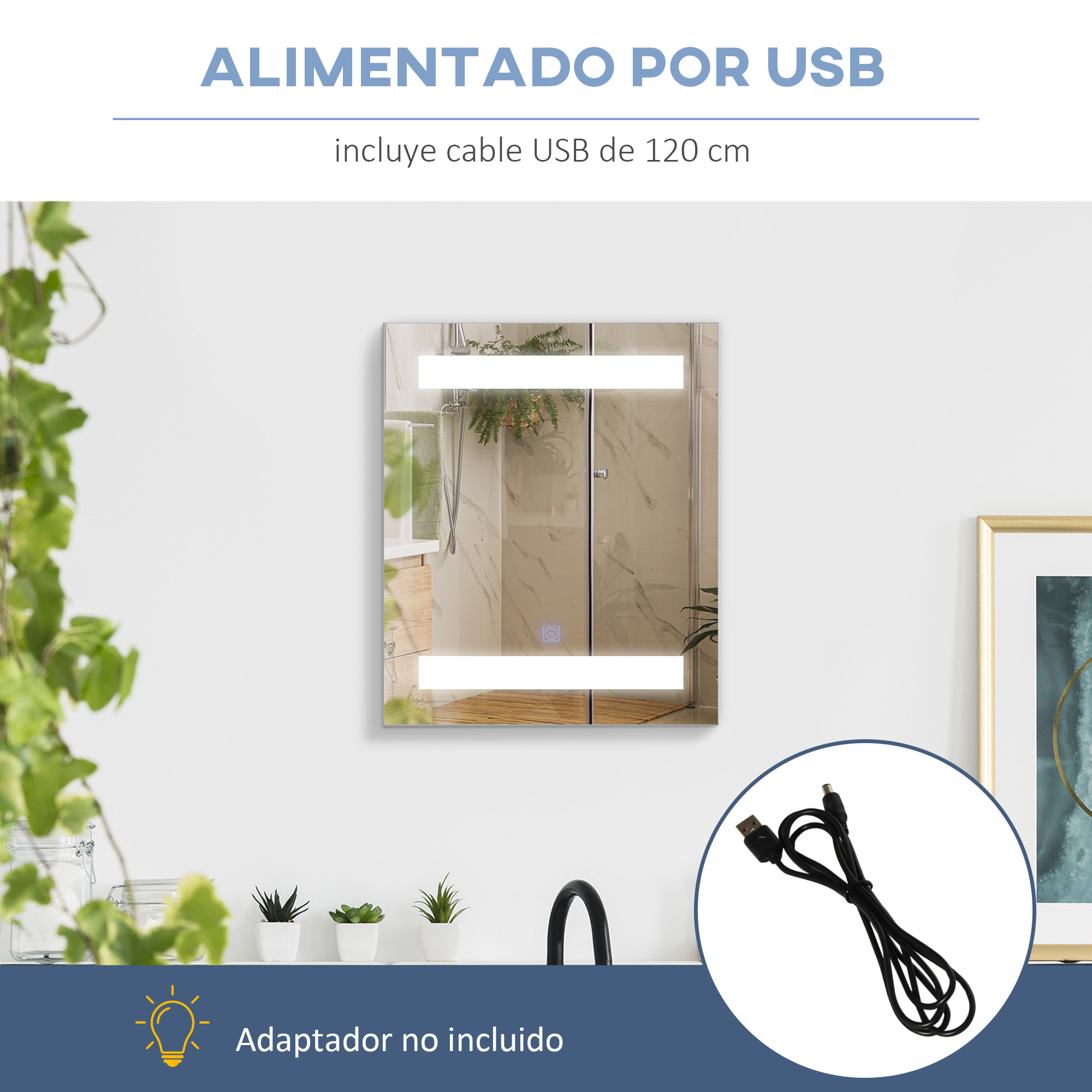 Armario de Baño con Espejo y Luz LED Mueble Espejo de Pared con 2 Estantes de Almacenamiento e Interruptor Táctil para Dormitorio Aseo 50x15x60 cm Blanco