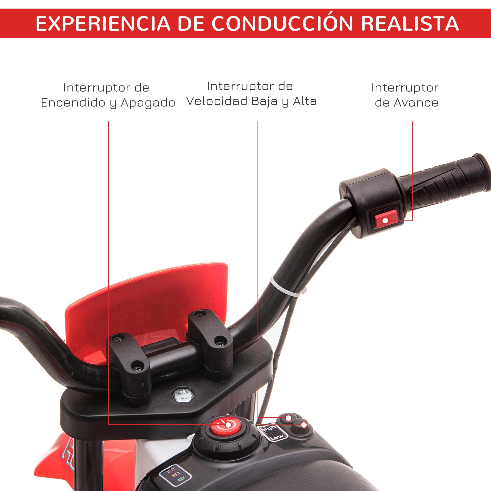 Moto Eléctrica para Niños +3 Años 12V Velocidad Máx 8 km/h 106,5x51,5x68cm Rojo