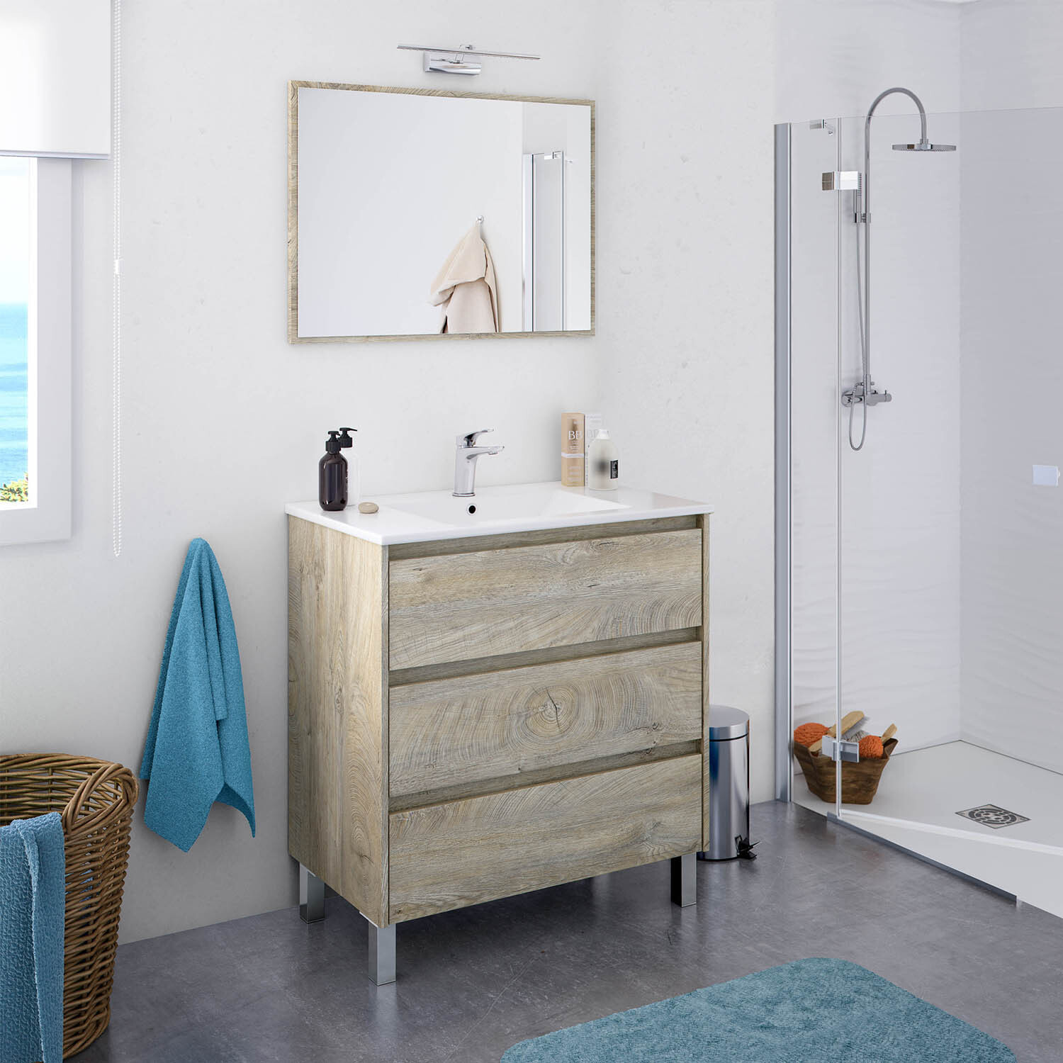 Mueble baño devin 3c 80cm color alaska con espejo, sin lavabo