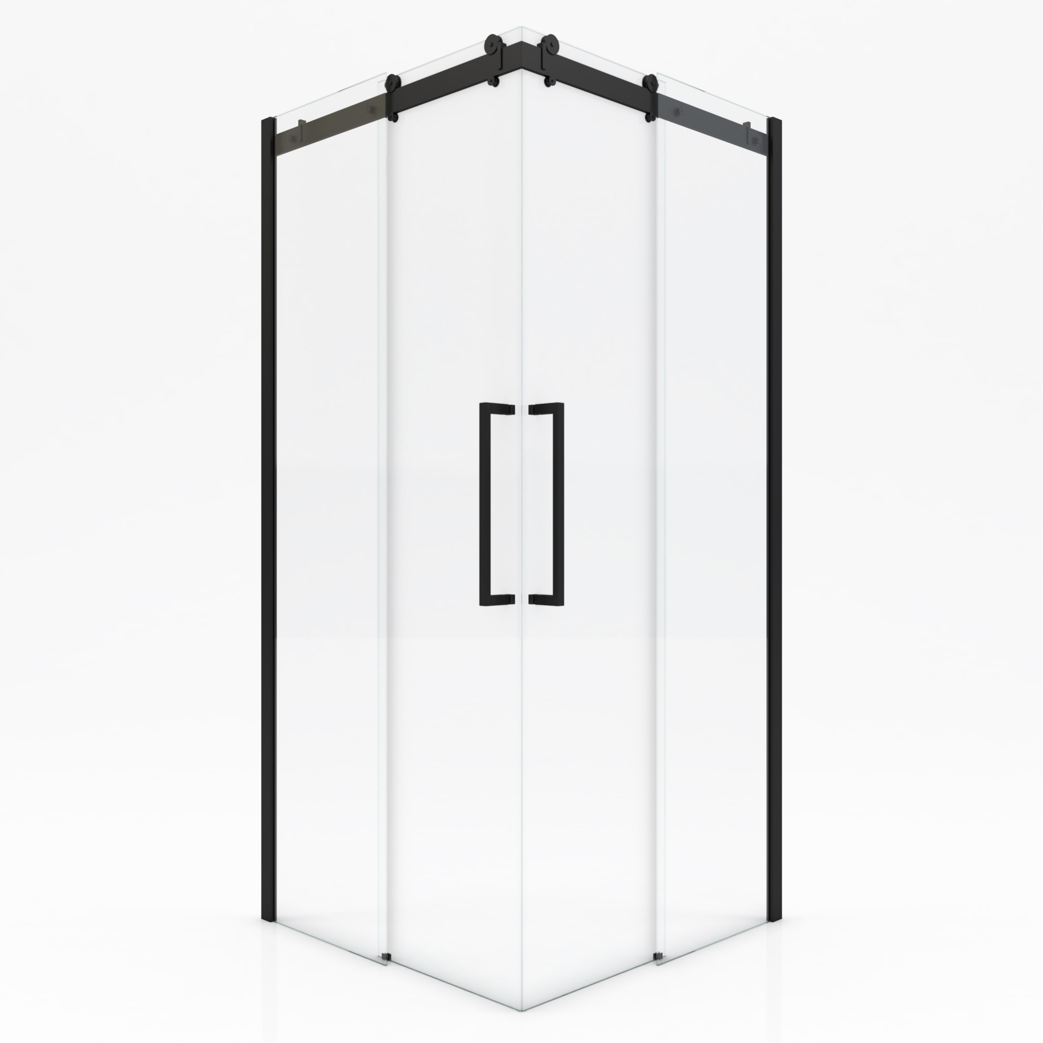 Porte de douche coulissante type industriel ouverture d'angle profiles noir mat - verre trempe 8mm