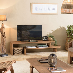 SIXTINE - Meuble TV modulable 160x40cm en bois de teck recyclé naturel