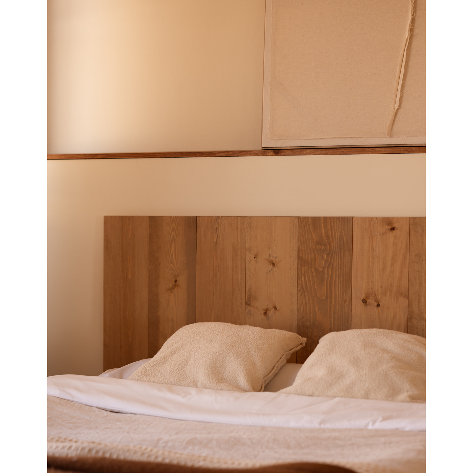 Tête de lit en bois massif ton chêne foncé en différentes tailles