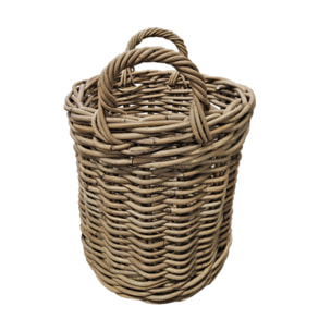 Petit Panier Rond H. 41 cm en Kubu Naturel Tressé avec Anses - ENRICO