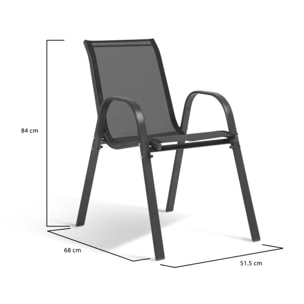 Chaises de jardin empilables textilène gris - lot de 4